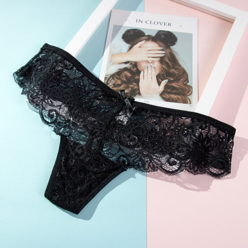 Alluring Black Lace Panty with Bow Detail-Panty-Bellascena-bellascena