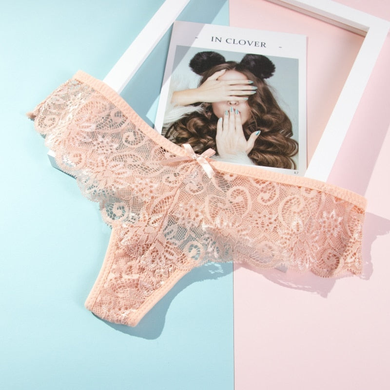 Alluring Black Lace Panty with Bow Detail-Panty-Bellascena-Beige-S-bellascena