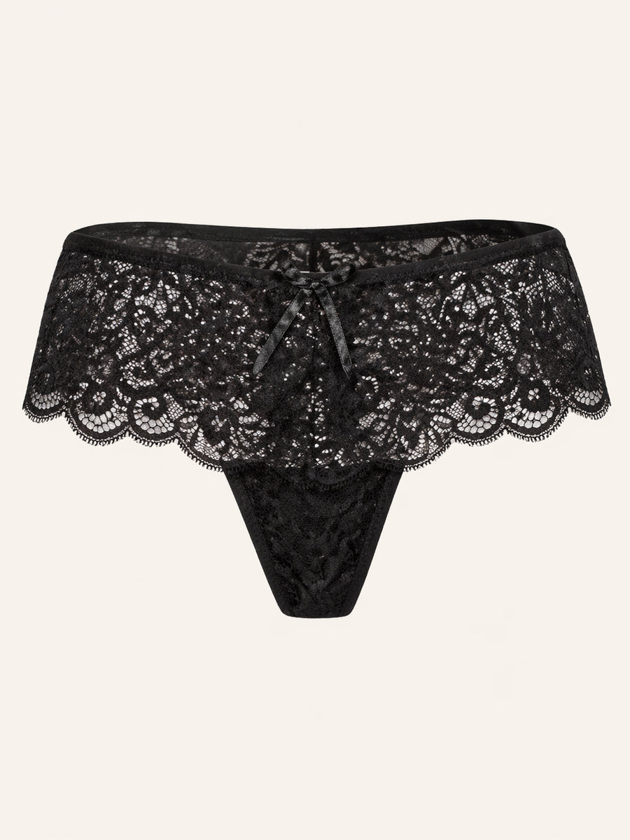 Alluring Black Lace Panty with Bow Detail-Panty-Bellascena-Black-S-bellascena