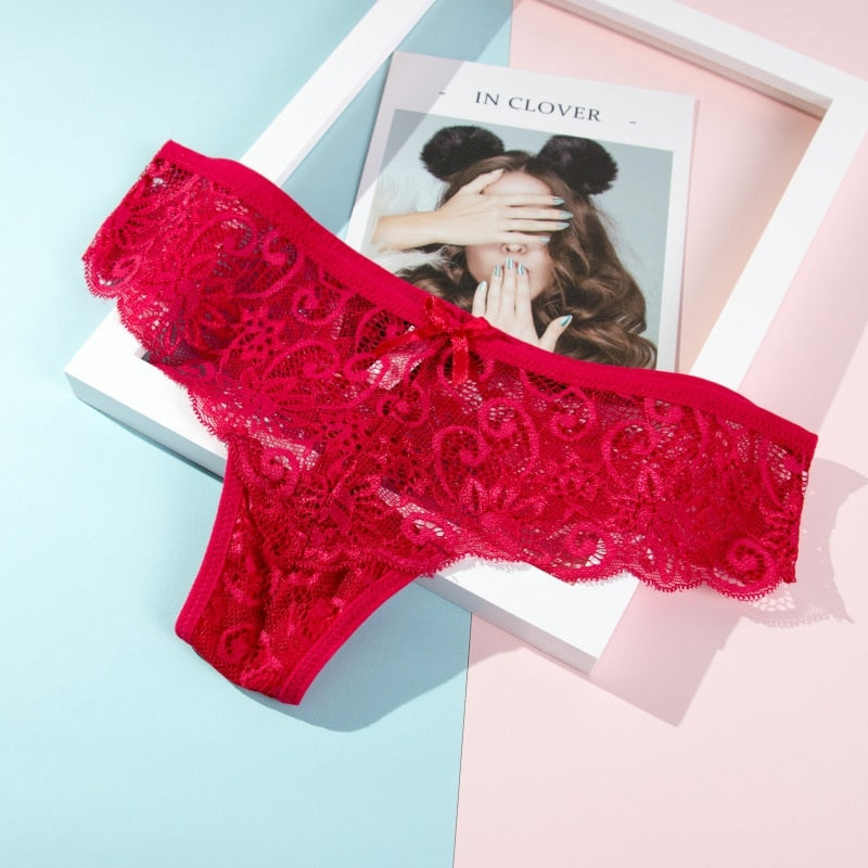 Alluring Black Lace Panty with Bow Detail-Panty-Bellascena-Red-S-bellascena