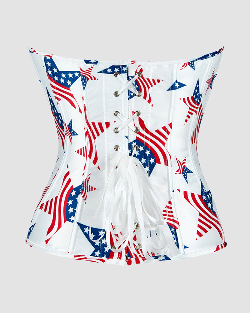 American Flag Star Pattern Satin Corset with 14 Bones-Corset-Bellascena-bellascena