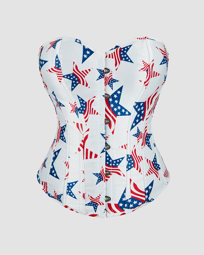American Flag Star Pattern Satin Corset with 14 Bones-Corset-Bellascena-White-S-bellascena