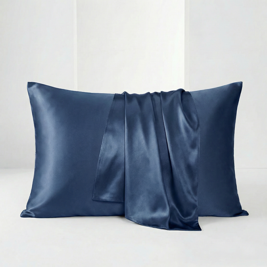 Beige Satin Pillowcase with Smooth Texture-Pillowcase-Bellascena-Midnight Blue-40x60cm-bellascena