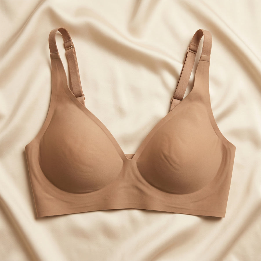 Beige Satin Wireless Bra with Push-Up Design-Bra-Bellascena-bellascena