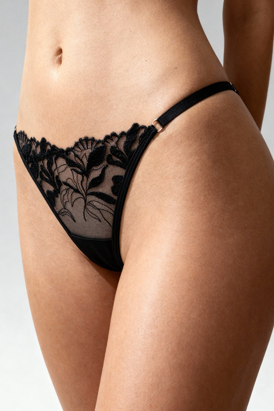 Black Floral Lace Lingerie Set with Strappy Elegance-Lingerie Set-Bellascena-bellascena