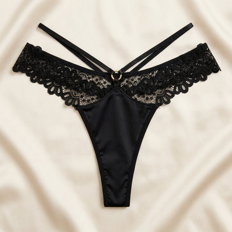 Black Lace Bodysuit with Strappy Detailing-Bodysuit-Bellascena-bellascena
