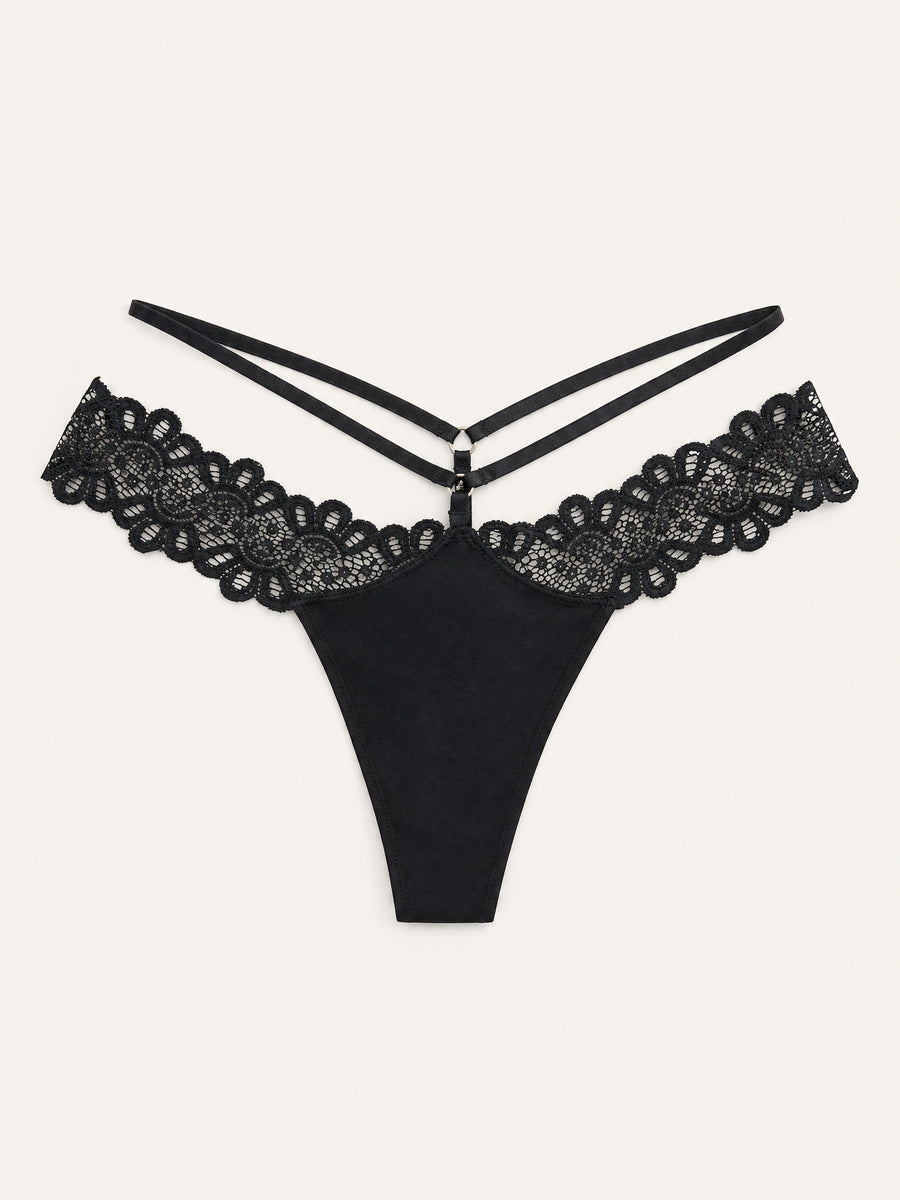 Black Lace Bodysuit with Strappy Detailing-Bodysuit-Bellascena-bellascena