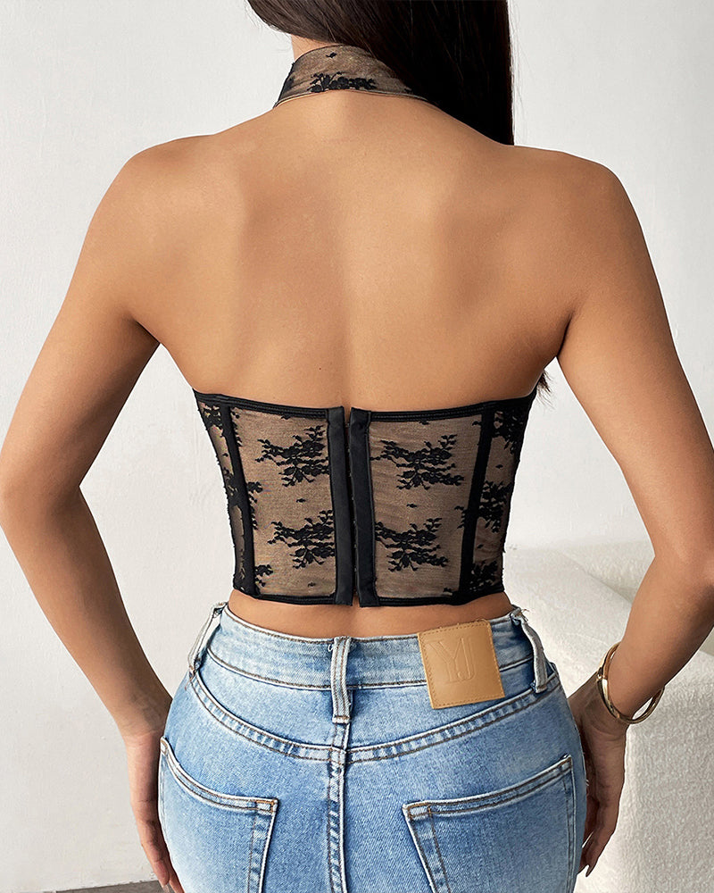 Black Lace Bustier with Sheer Cutout Details-Corset-Bellascena-bellascena