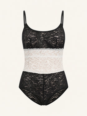 Black Lace Camisole Set with Sheer Detailing-Pajama Set-Bellascena-Black White-S-bellascena