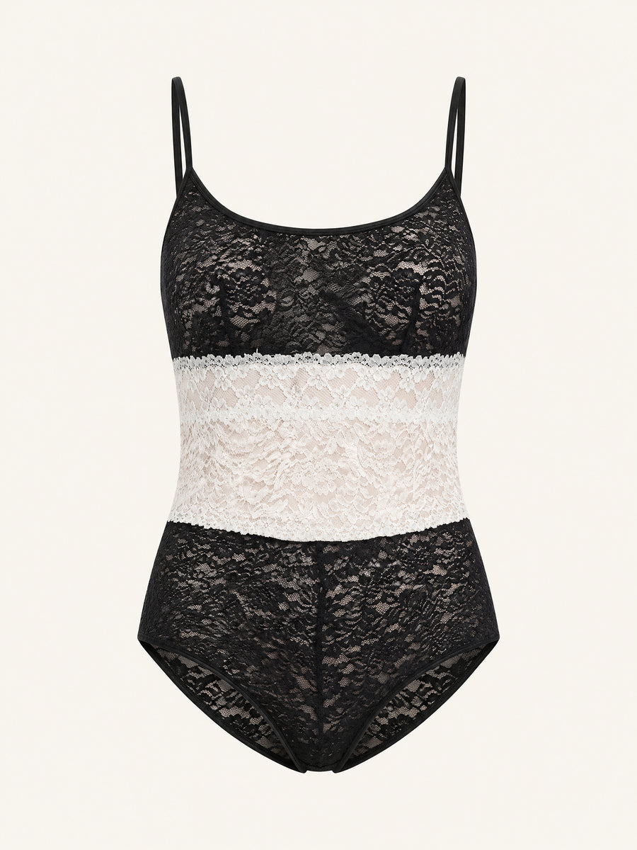 Black Lace Camisole Set with Sheer Detailing-Pajama Set-Bellascena-Black White-S-bellascena
