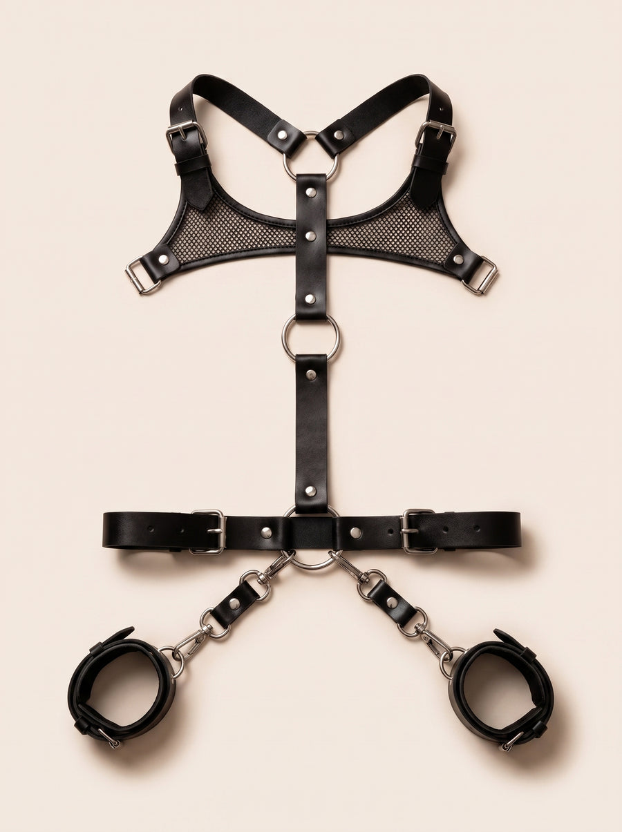 Black Leather Harness with Strappy Design-Harness-Bellascena-bellascena
