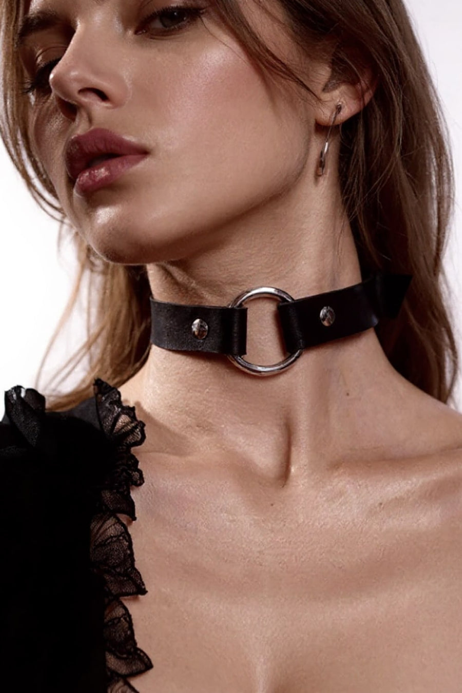 Black Leather Harness with Strappy Rings-Harness-Bellascena-bellascena