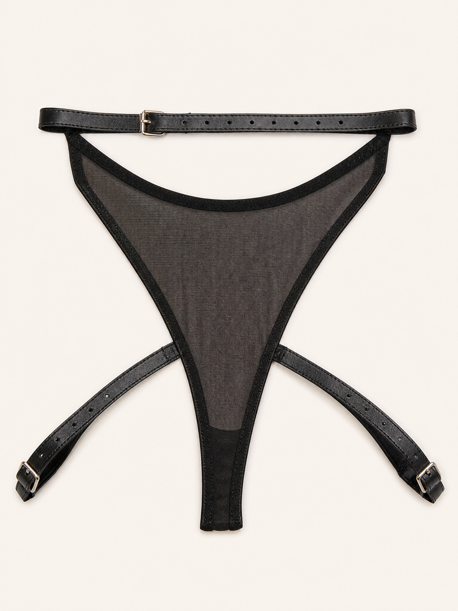 Black Mesh Bodysuit with Strappy Cutout Design-Bodysuit-Bellascena-bellascena