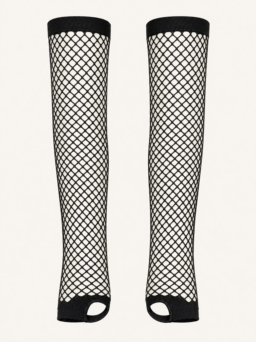 Black Mesh Fingerless Gloves with Sheer Detailing-Gloves-Bellascena-Black-One Size-bellascena