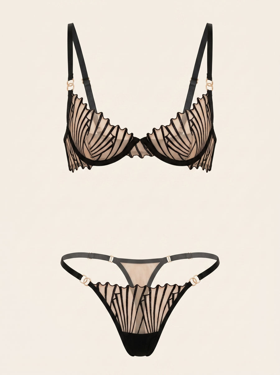 Black Mesh Lingerie Set with Strappy Detail-Lingerie Set-Bellascena-S-S-Black-bellascena