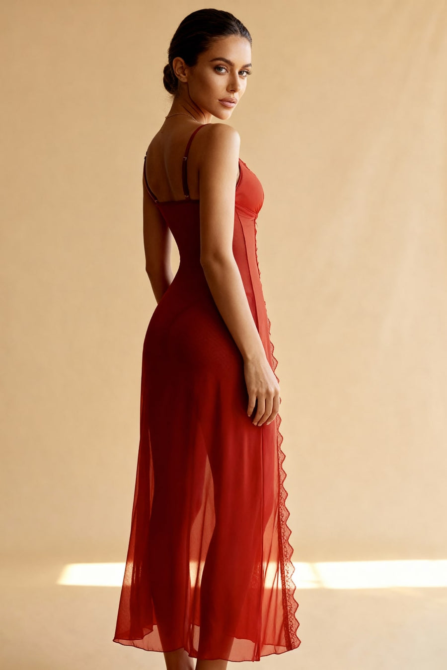 Black Mesh Nightgown with Sheer Lace Details-Nightgown-Bellascena-bellascena