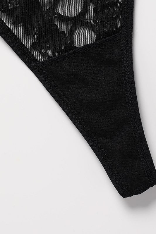 Black Mesh Thong with Lace Bow Detail-Thong-Bellascena-bellascena