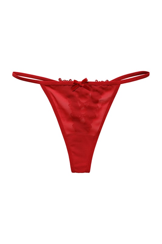 Black Mesh Thong with Lace Bow Detail-Thong-Bellascena-Red-S-bellascena
