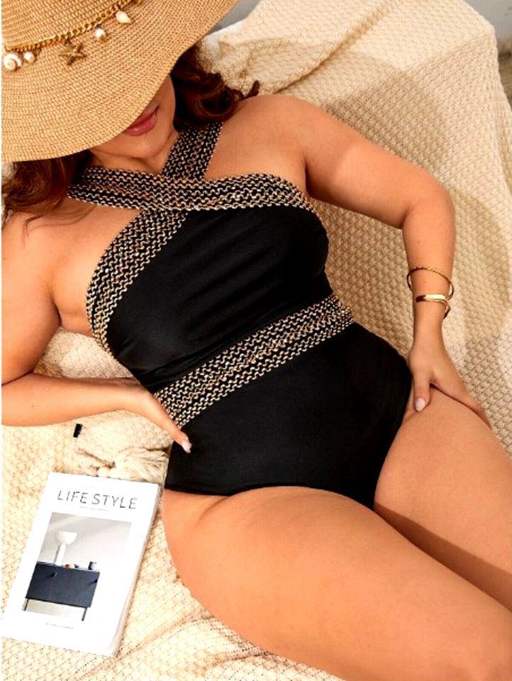 Black Nylon Shaping Swimwear with Criss-Cross Straps-One-Piece Swimsuit-Bellascena-bellascena