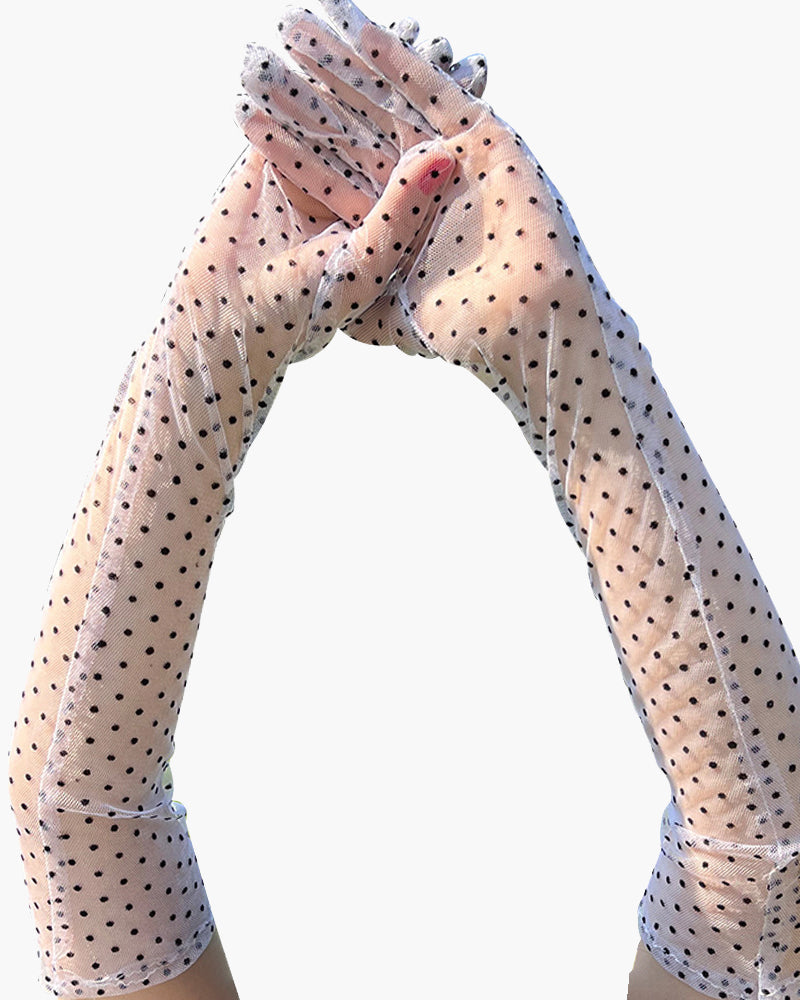 Black Polka Dot Lace Gloves with Long Length-Gloves-Bellascena-bellascena