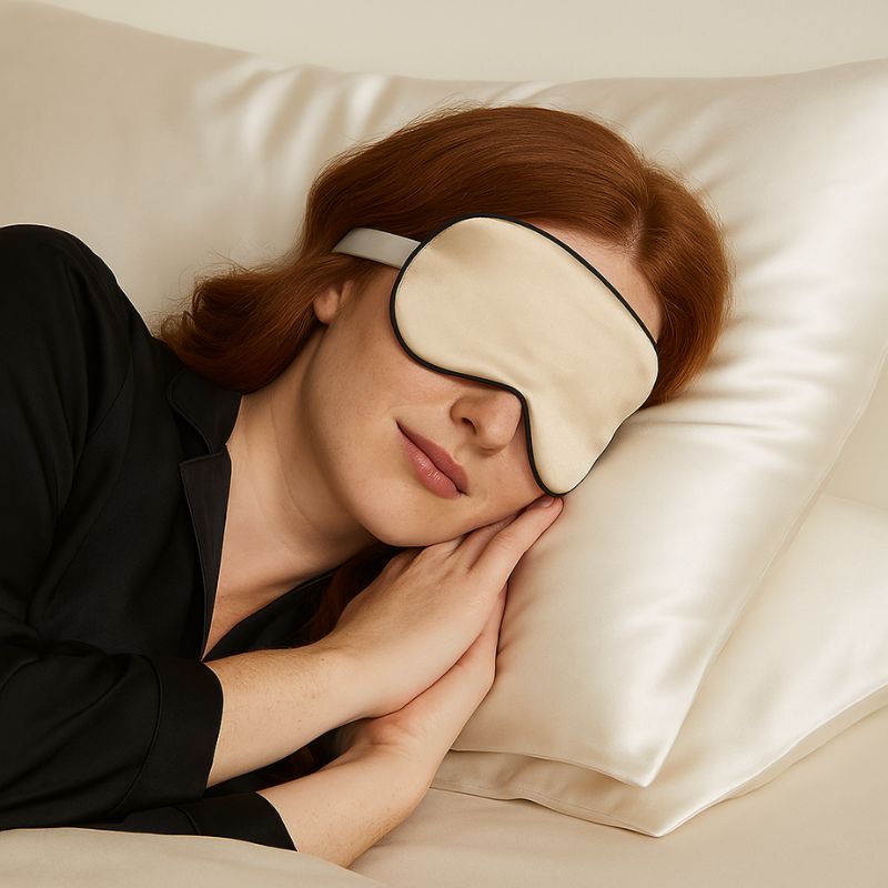 Black Satin Eye Mask with Adjustable Straps for Comfort-Eye Mask-Bellascena-bellascena