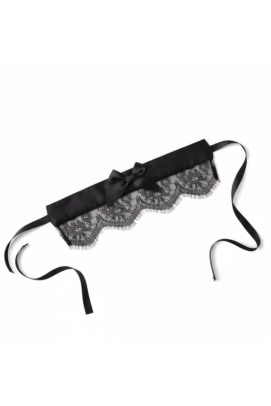 Black Satin Eye Mask with Lace Trim and Ribbon Tie-Eye Mask-Bellascena-bellascena