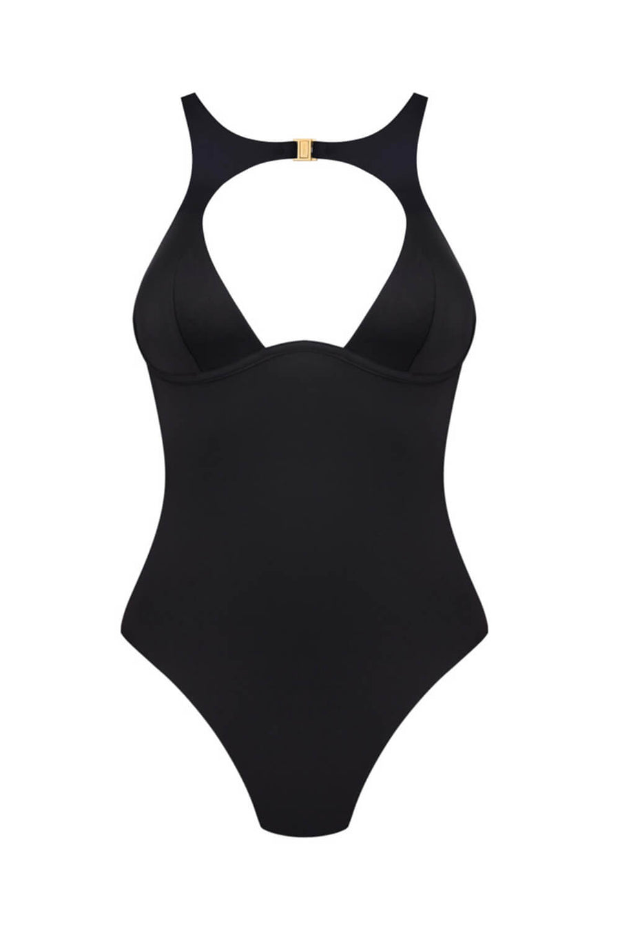 Black Synthetic One-Piece Swimsuit with Cutout Detail-One-Piece Swimsuit-Bellascena-bellascena