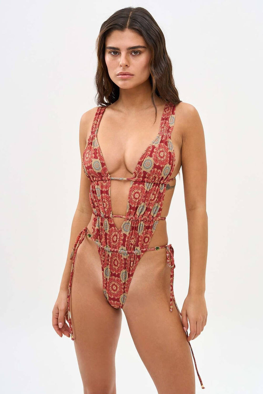 Boho Print Polyester One-Piece Swimsuit with Cutout Design-One-Piece Swimsuit-Bellascena-bellascena