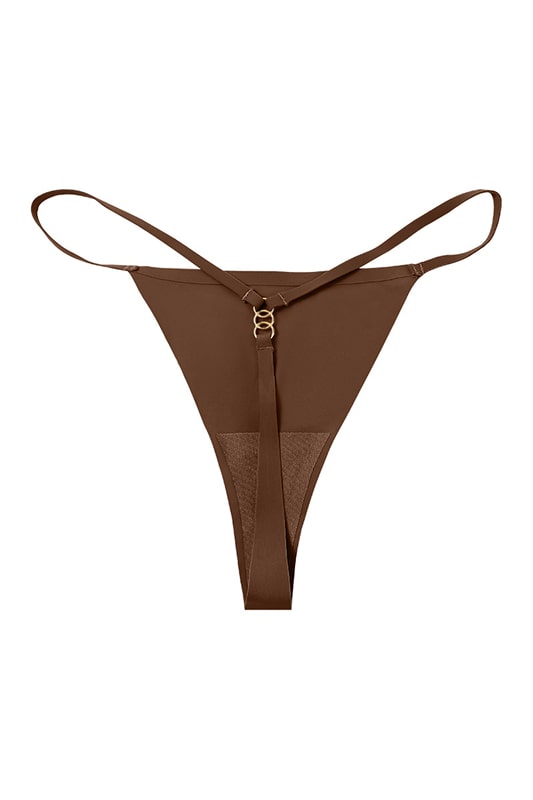 Brown Sheer Mesh Bodysuit with Strappy Ring Detail-Bodysuit-Bellascena-bellascena