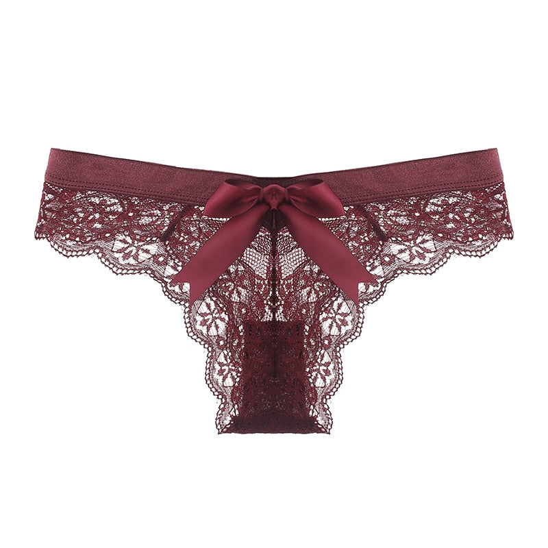 Burgundy Lace Panty with Bow Detail-Panty-Bellascena-bellascena