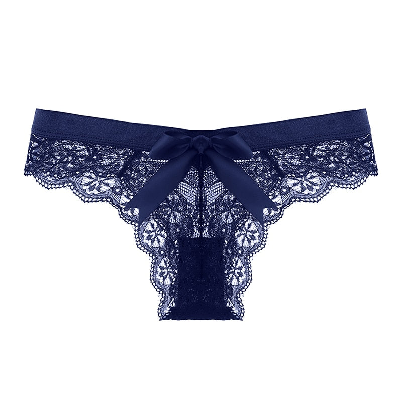 Burgundy Lace Panty with Bow Detail-Panty-Bellascena-Navy-S/M-bellascena