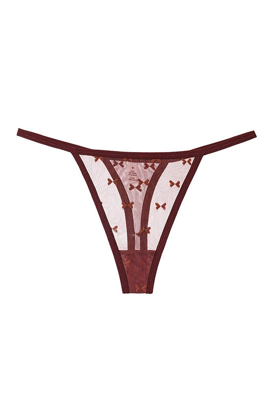 Burgundy Mesh Thong with Embroidered Straps-Thong-Bellascena-bellascena