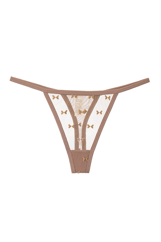 Burgundy Mesh Thong with Embroidered Straps-Thong-Bellascena-Beige-S-bellascena