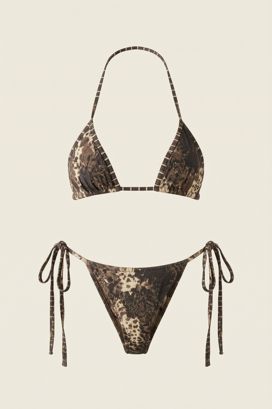 Captivating Animal Print Synthetic Bikini Set with Striped Details-Bikini Set-Bellascena-bellascena