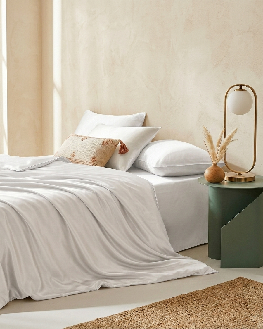 Champagne Satin Duvet Cover with Glossy Finish-Duvet Cover-Bellascena-Ivory-140x200cm-bellascena