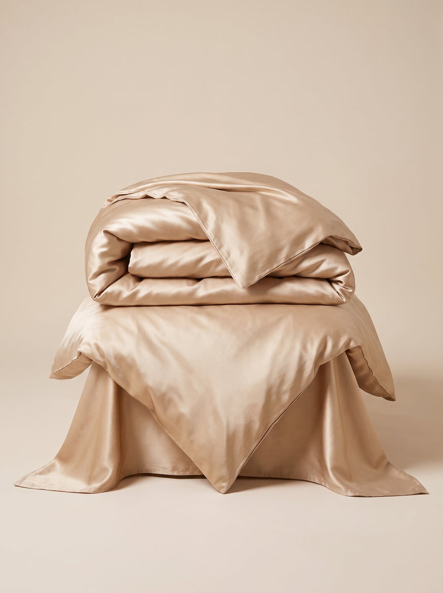Champagne Satin Duvet Cover with Glossy Finish-Duvet Cover-Bellascena-bellascena