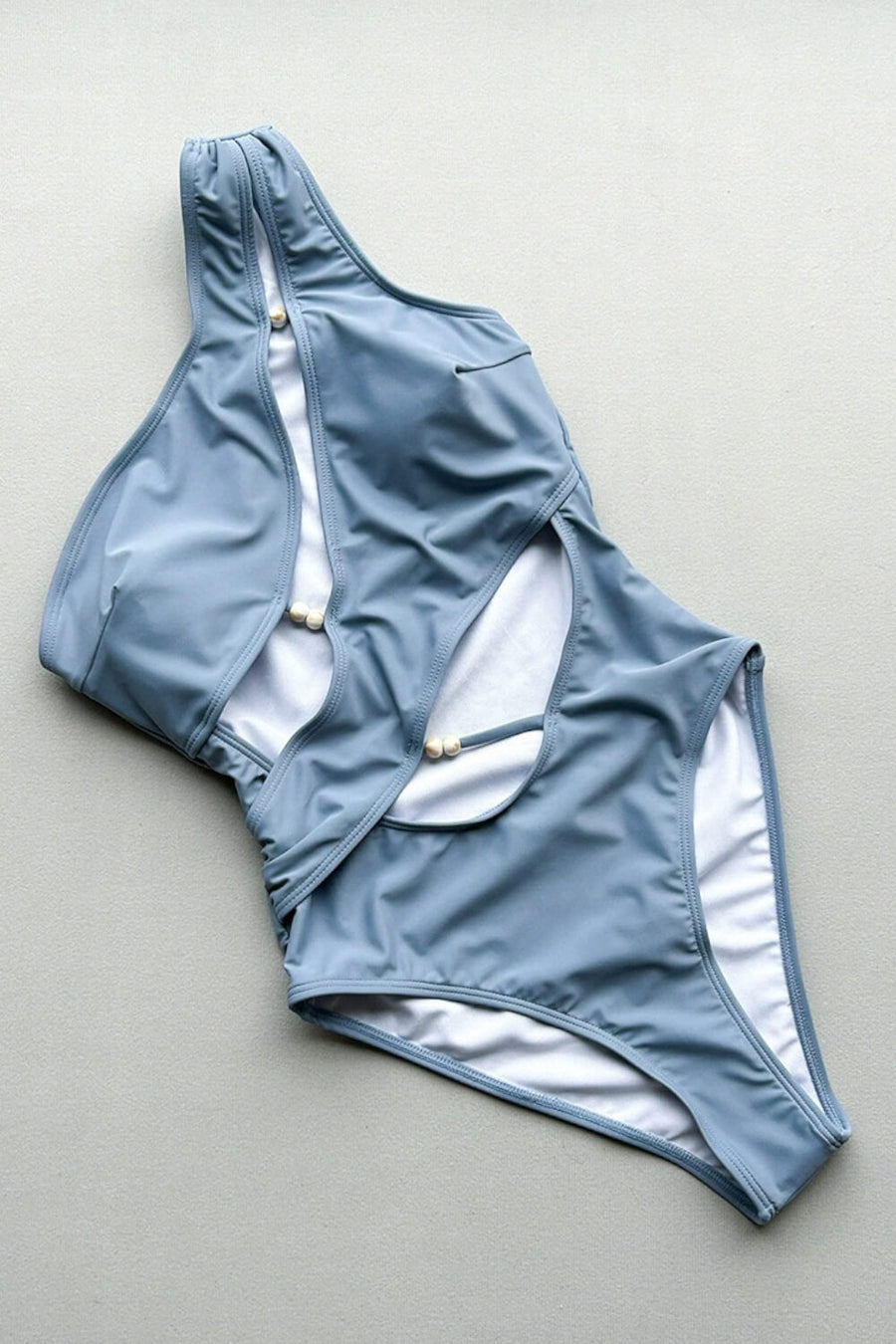 Charcoal Gray Nylon One-Piece Swimsuit with Cutout-One-Piece Swimsuit-Bellascena-bellascena