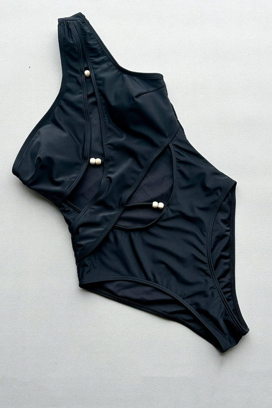Charcoal Gray Nylon One-Piece Swimsuit with Cutout-One-Piece Swimsuit-Bellascena-bellascena