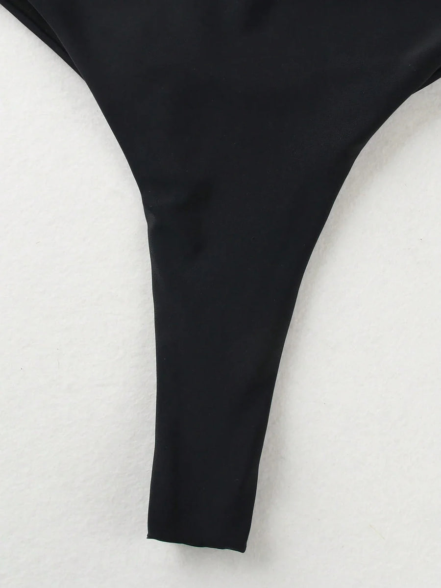 Chic Black and White Satin Bodysuit with Strappy Cutouts-Bodysuit-Bellascena-bellascena