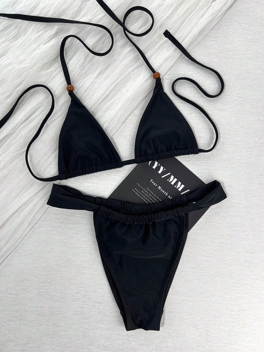 Chic Solid Black Satin Bodysuit with Strappy Cutouts-Bodysuit-Bellascena-bellascena