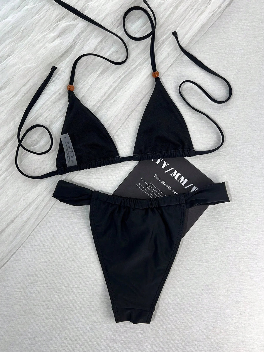 Chic Solid Black Satin Bodysuit with Strappy Cutouts-Bodysuit-Bellascena-bellascena