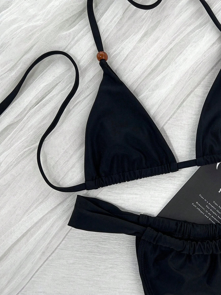 Chic Solid Black Satin Bodysuit with Strappy Cutouts-Bodysuit-Bellascena-bellascena