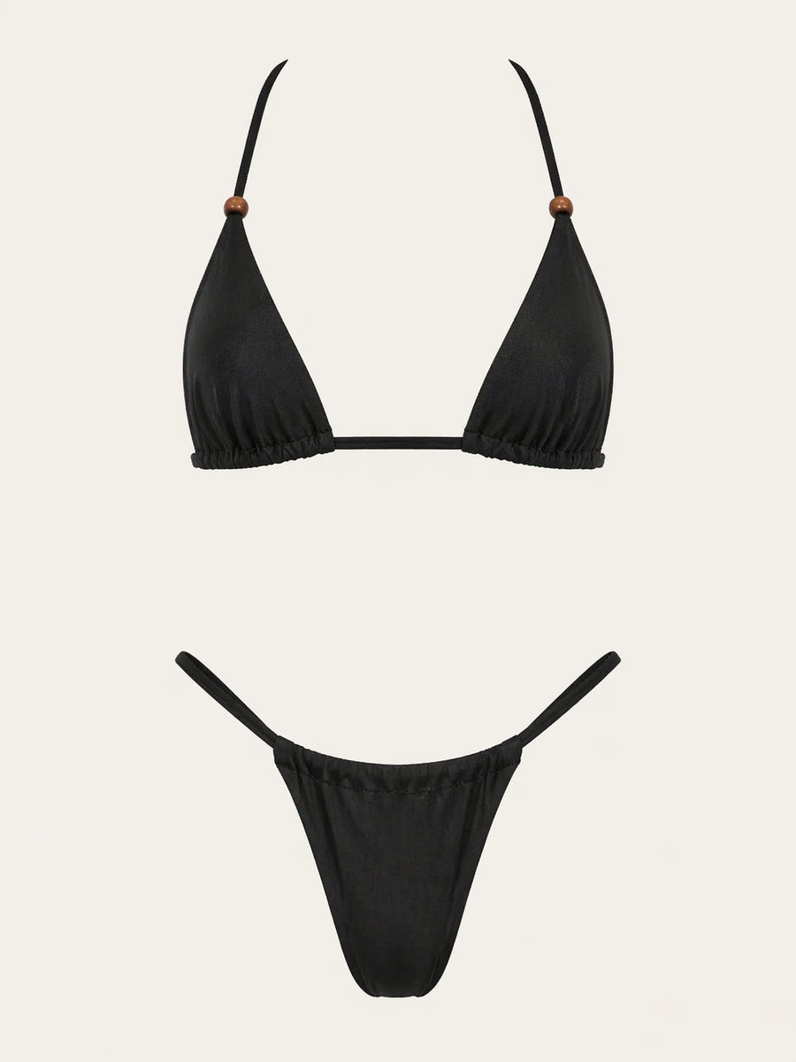 Chic Solid Black Satin Bodysuit with Strappy Cutouts-Bodysuit-Bellascena-Black-S-bellascena