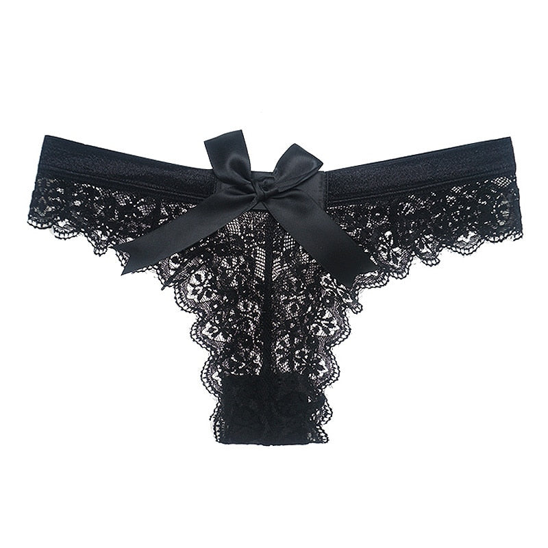 Chic White Lace Panty with Bow Detail-Panty-Bellascena-Black-S-bellascena