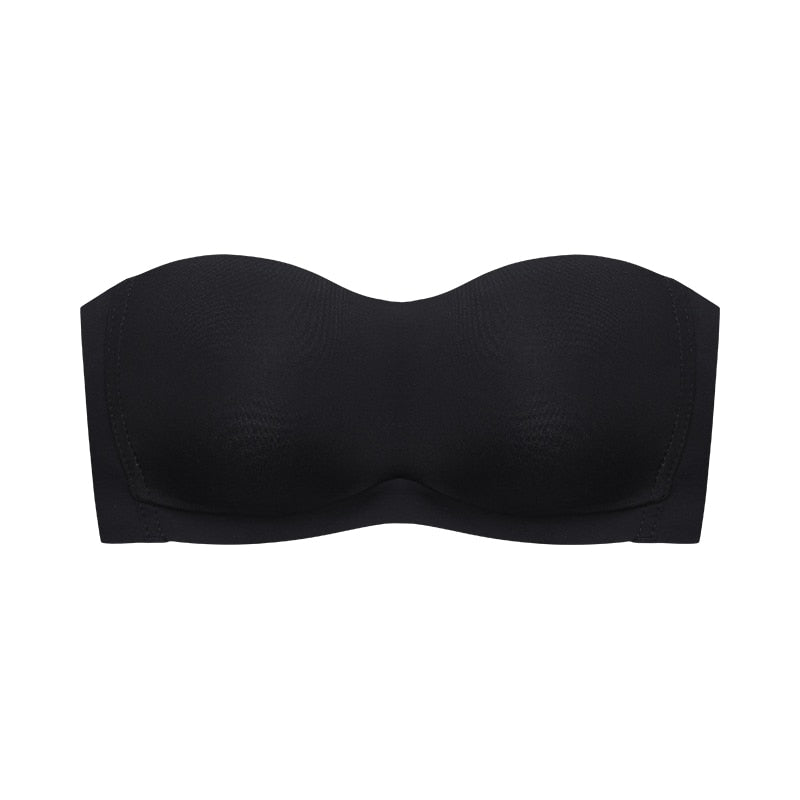 Cream Satin Strapless Bra with Seamless Design-Bra-Bellascena-Black-S-bellascena