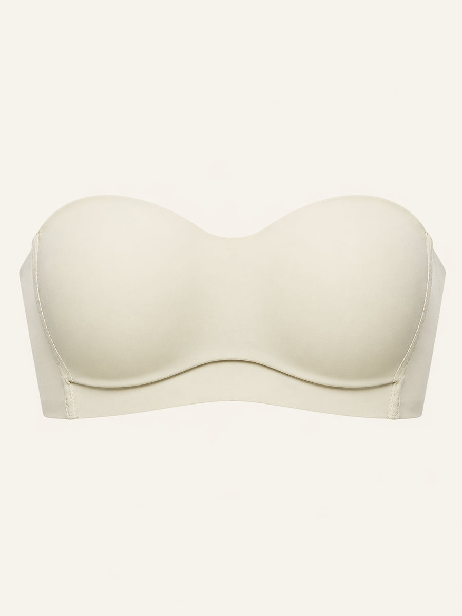 Cream Satin Strapless Bra with Seamless Design-Bra-Bellascena-bellascena