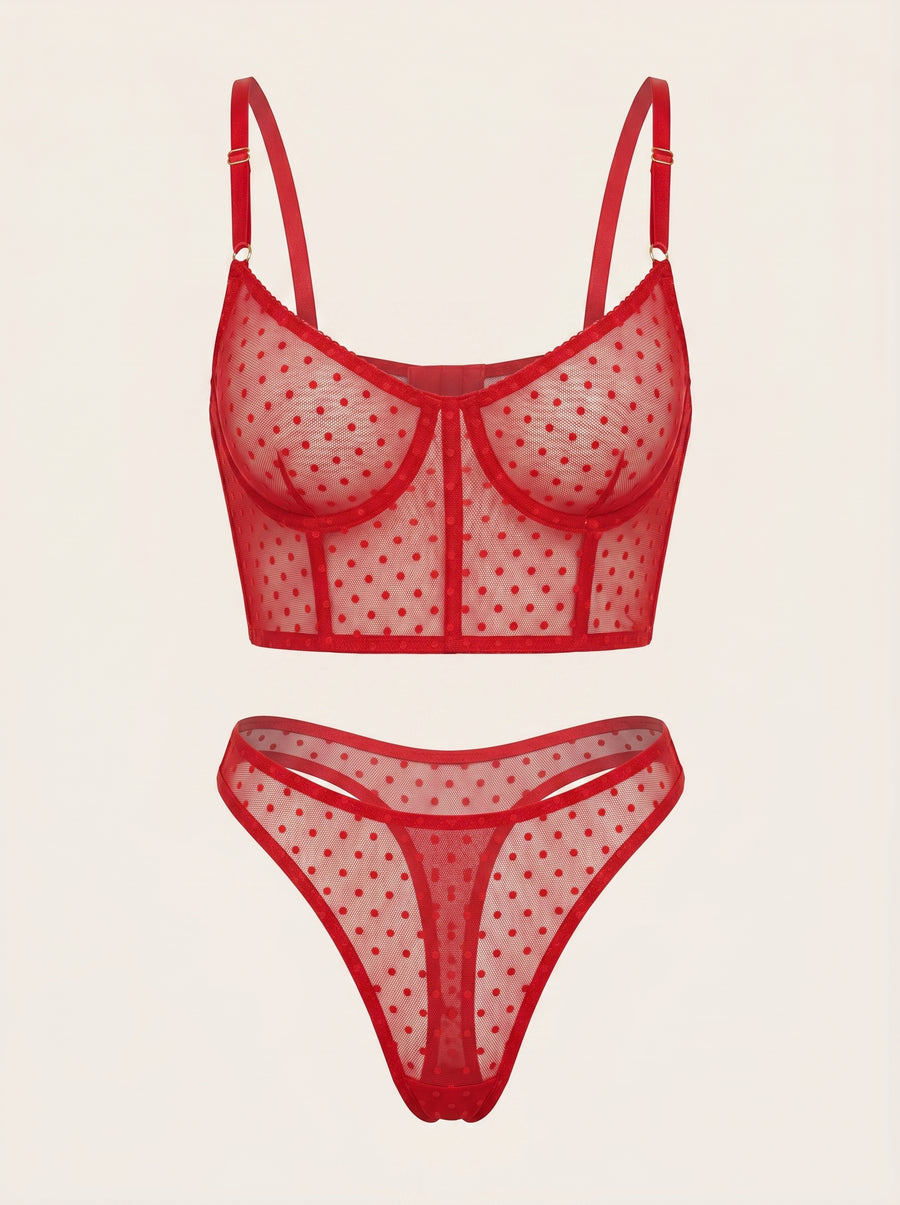 Daring Red Mesh Lingerie Set with Strappy Design-Lingerie Set-Bellascena-S-Red-bellascena