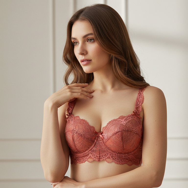 Dark Green Lace Bra with Strappy Detail-Bra-Bellascena-bellascena