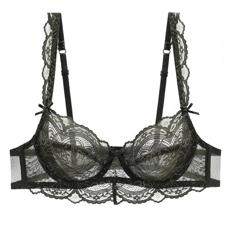 Dark Green Lace Bra with Strappy Detail-Bra-Bellascena-Green-70E-bellascena