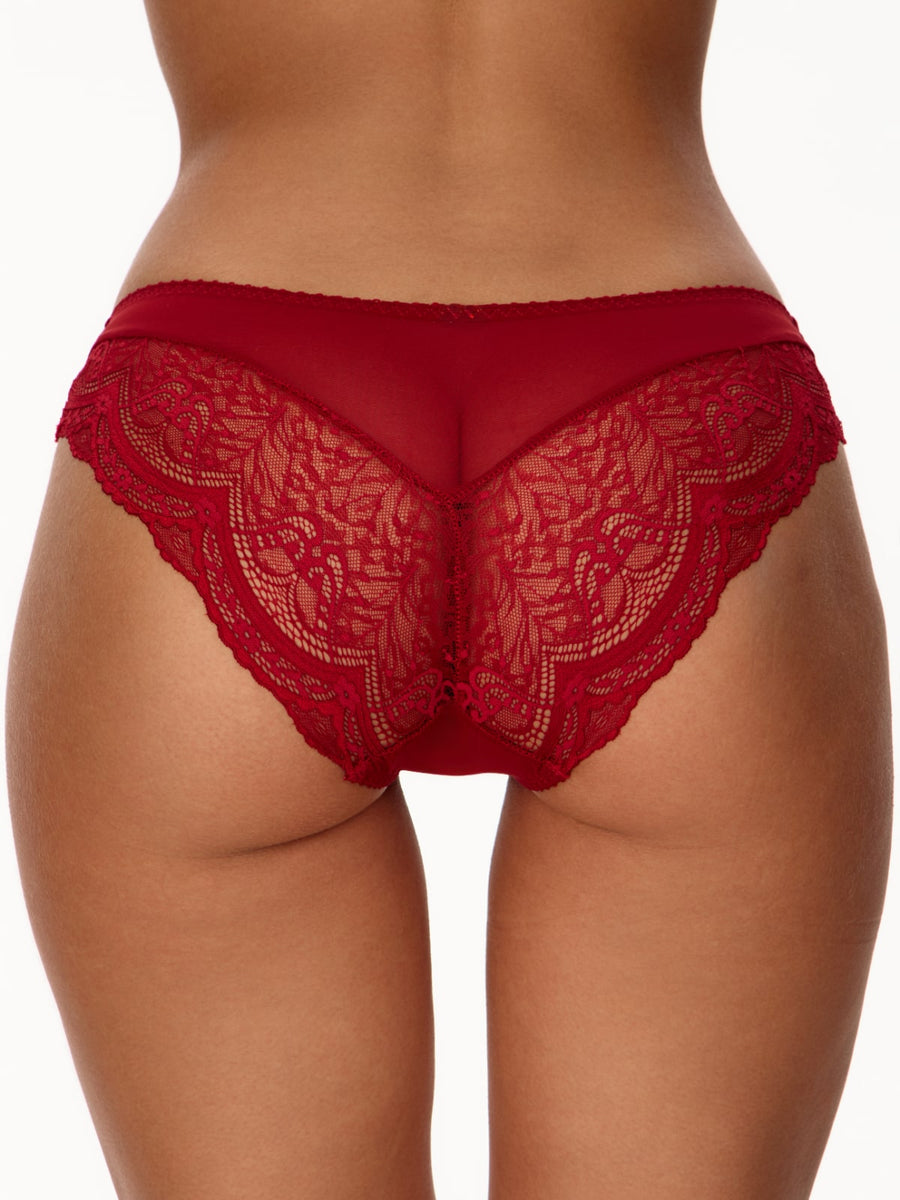 Deep Red Lace Lingerie Set with Bow Detail-Lingerie Set-Bellascena-bellascena
